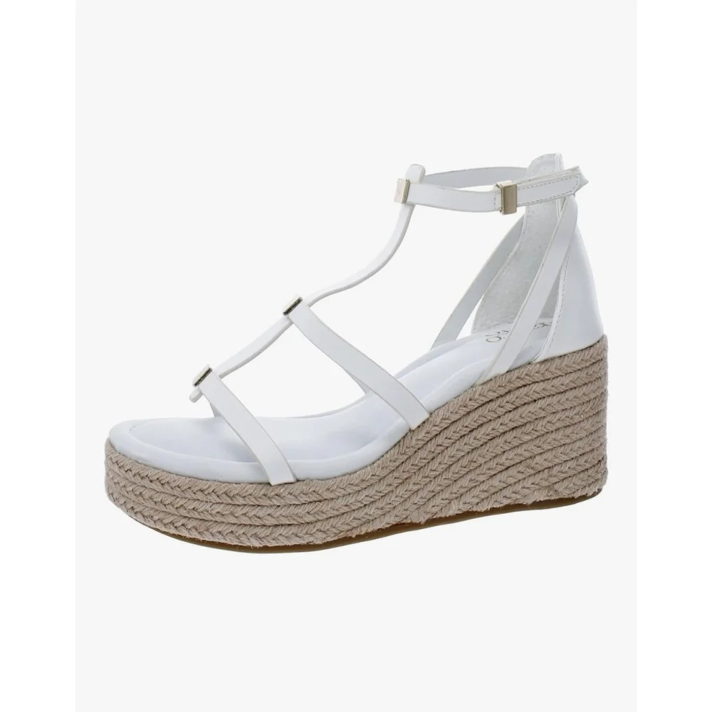 Franco Sarto Studded Caged Strap Espadrille Platform Wedge Sandal Size 9 M WHITE